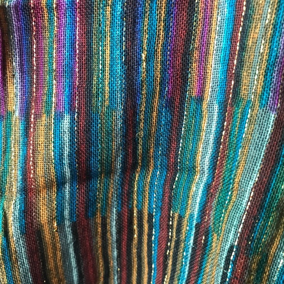 Vintage 1980's long cotton scarf with gold threads - Picture 2 of 2